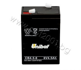 VRLA-батерия UNIBAT, 4.5 Ah, 6 V